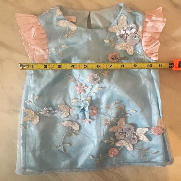 Choupette Girls Blue Pink Floral Embroidered Dress 92/56 (18-24M) Fancy Party - Picture 6 of 9
